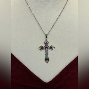 Punk Crystal Big Cross Pendant Necklaces for Women Men Gothic Chain Necklaces